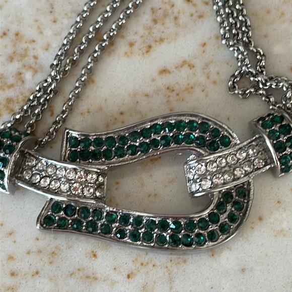 SIGAL BUCKLE CRYSTAL Silver Multi-Strand Triple Chain Necklace ~ 18” - Picture 8 of 8